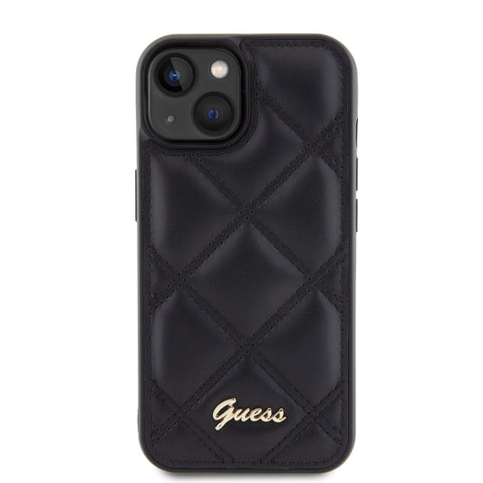 Case for Apple iPhone 15, Guess, Quilted Metal Logo, Black