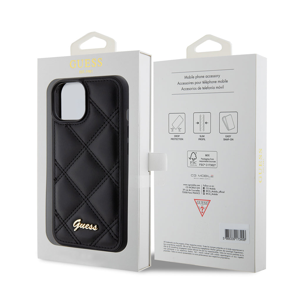 Etui na Apple iPhone 15, Guess, Quilted Metal Logo, Czarne