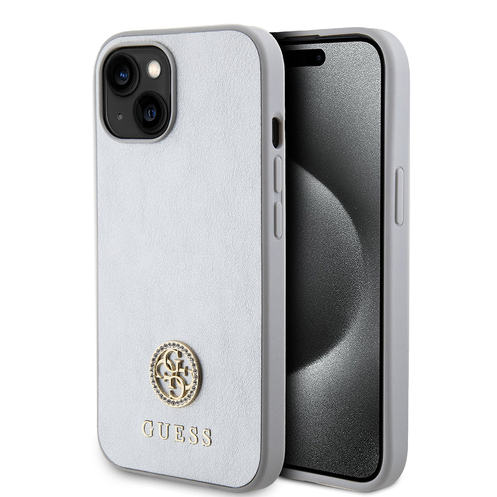Etui na Apple iPhone 15, Guess, Strass Metal Logo, Srebrne