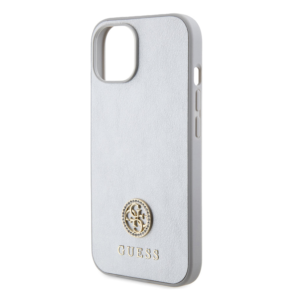 Etui na Apple iPhone 15, Guess, Strass Metal Logo, Srebrne