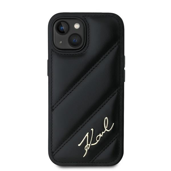 Etui na Apple iPhone 15, Karl Lagerfeld, Diagonal Quilted Script, Czarne