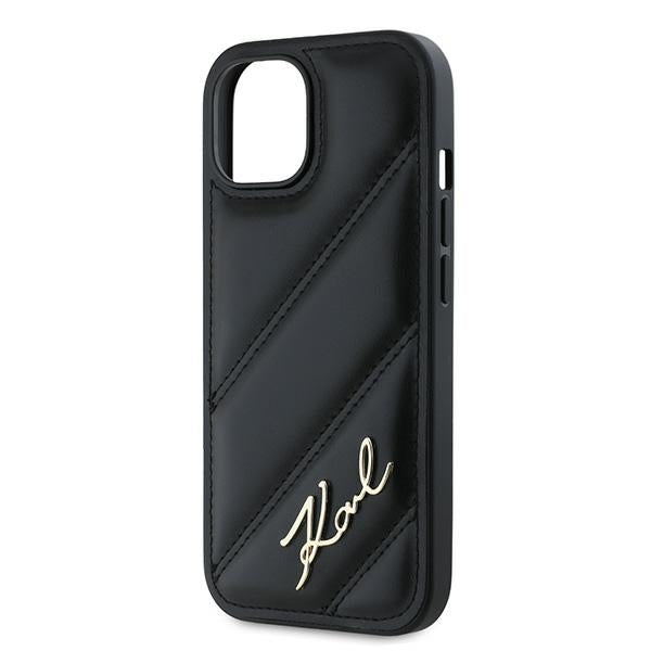 Etui na Apple iPhone 15, Karl Lagerfeld, Diagonal Quilted Script, Czarne