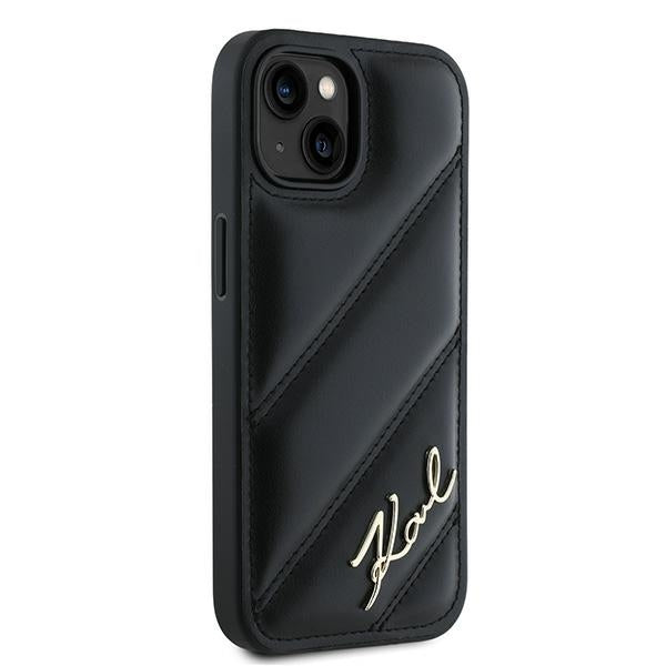 Etui na Apple iPhone 15, Karl Lagerfeld, Diagonal Quilted Script, Czarne