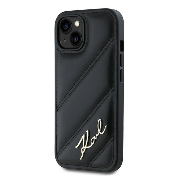 Etui na Apple iPhone 15, Karl Lagerfeld, Diagonal Quilted Script, Czarne