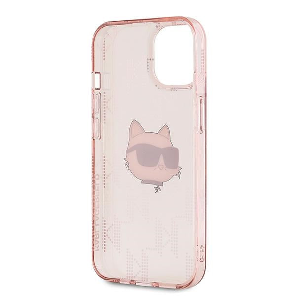 Etui na Apple iPhone 15, Karl Lagerfeld, IML Luxury Monogram Choupette's Head, Różowy