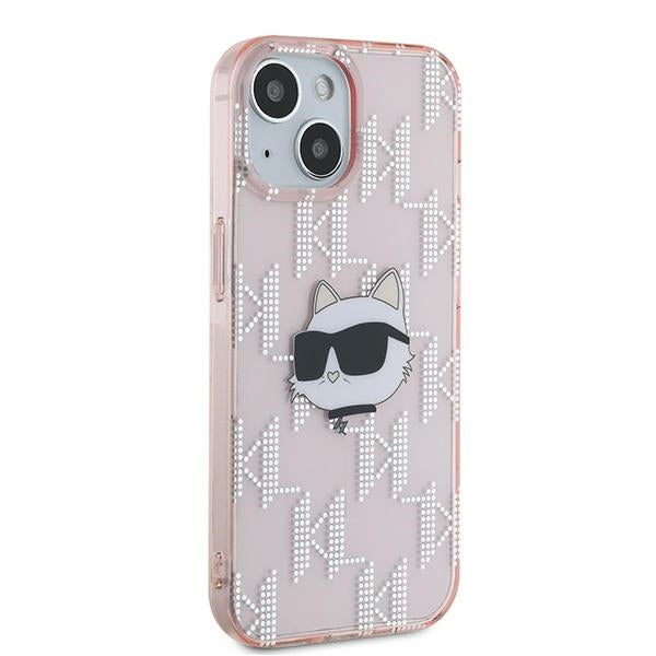 Etui na Apple iPhone 15, Karl Lagerfeld, IML Luxury Monogram Choupette's Head, Różowy