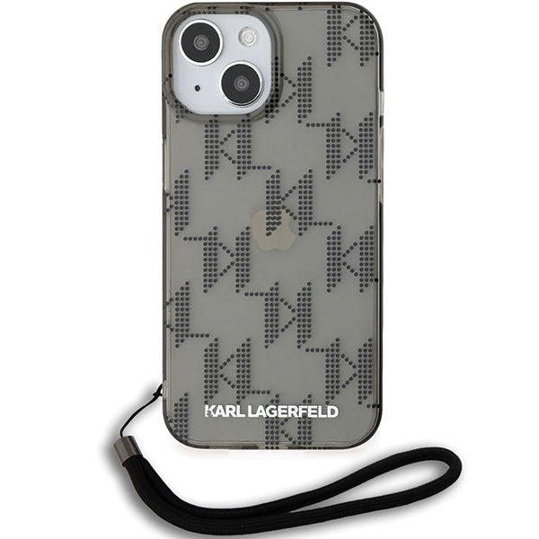 Etui na Apple iPhone 15, Karl Lagerfeld, IML Luxury Monogram KL Pattern with Strap, Czarne