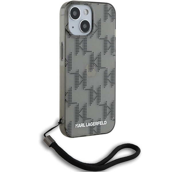 Etui na Apple iPhone 15, Karl Lagerfeld, IML Luxury Monogram KL Pattern with Strap, Czarne