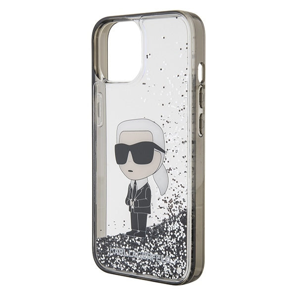 Case for Apple iPhone 15, Karl Lagerfeld, Liquid Glitter Ikonik Karl, Transparent