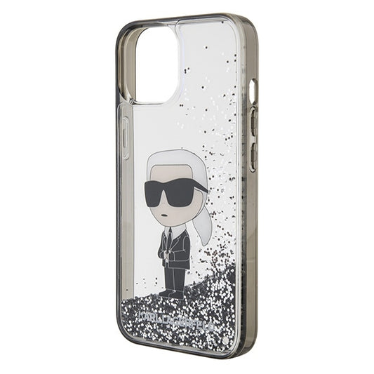 Etui na Apple iPhone 15, Karl Lagerfeld, Liquid Glitter Ikonik Karl, Przezroczyste