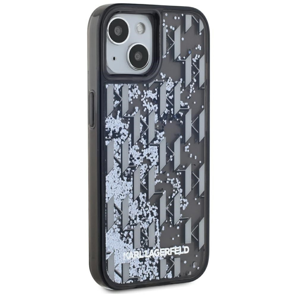 Etui na Apple iPhone 15, Karl Lagerfeld, Liquid Glitter Monogram, Czarne