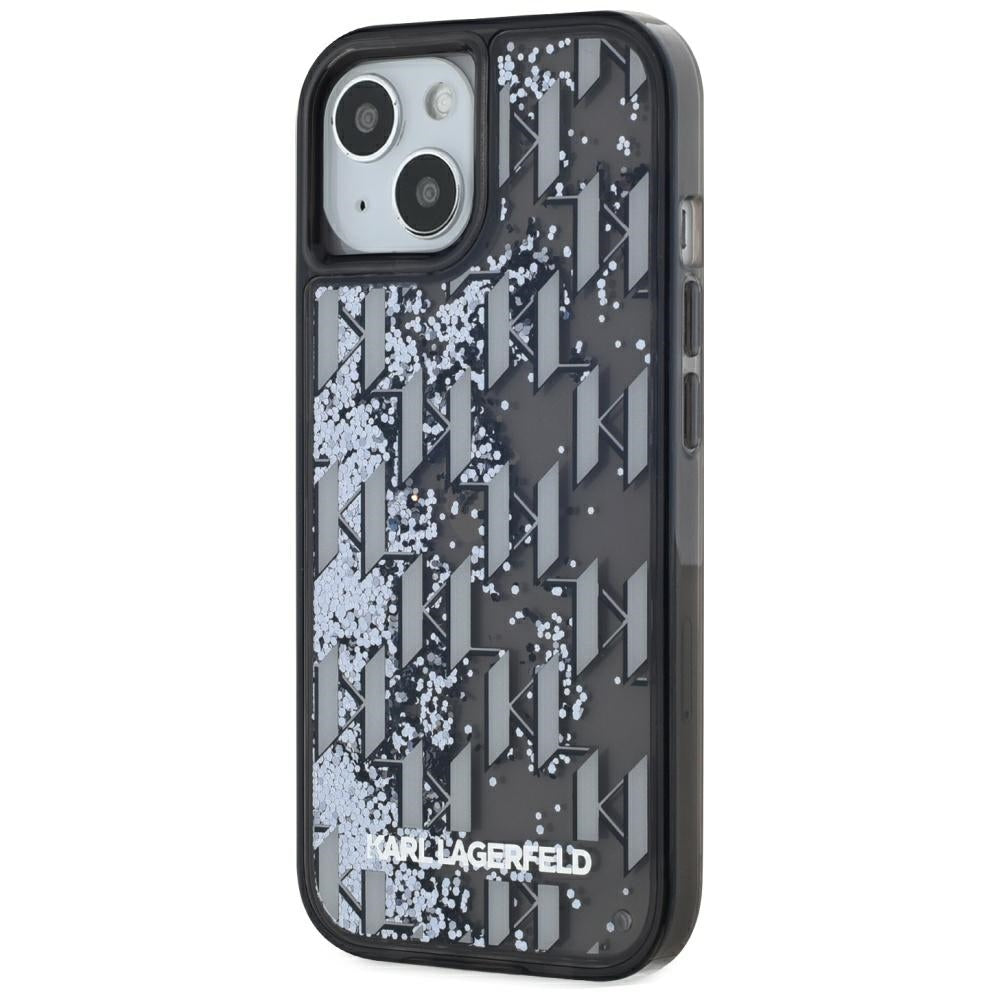 Etui na Apple iPhone 15, Karl Lagerfeld, Liquid Glitter Monogram, Czarne