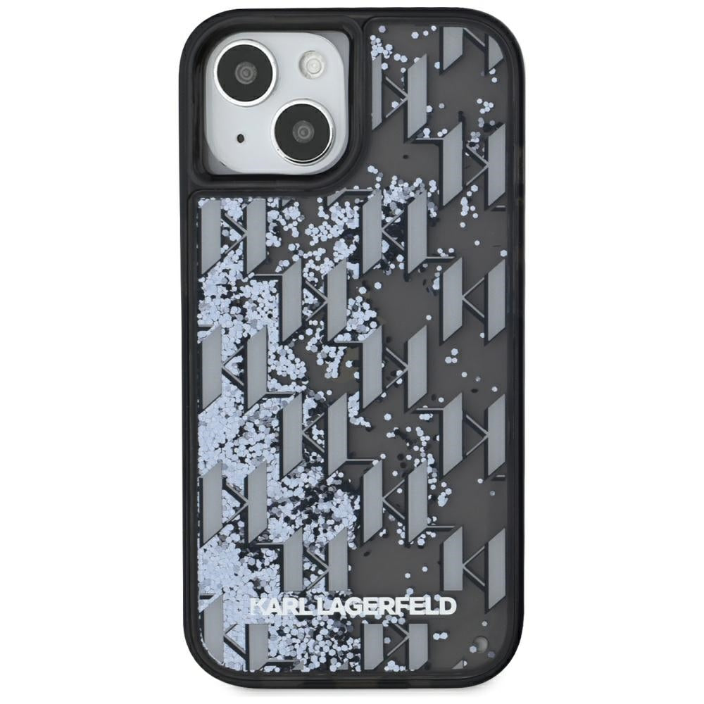 Etui na Apple iPhone 15, Karl Lagerfeld, Liquid Glitter Monogram, Czarne