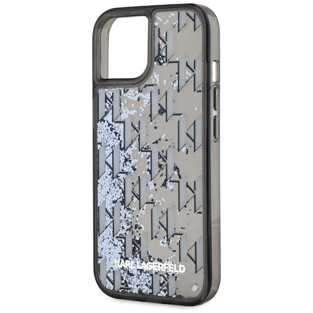 Etui na Apple iPhone 15, Karl Lagerfeld, Liquid Glitter Monogram, Czarne