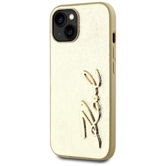 Etui na Apple iPhone 15, Karl Lagerfeld, Metal Signature, Złote