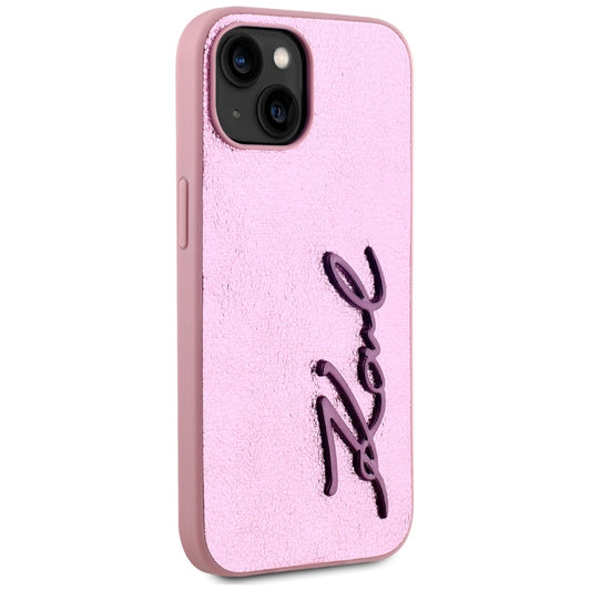 Etui na Apple iPhone 15, Karl Lagerfeld, Metal Signature, Różowy