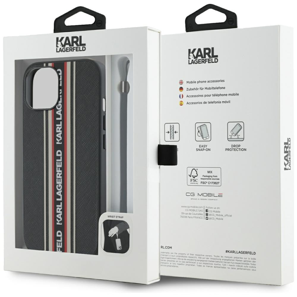 Etui na Apple iPhone 15, Karl Lagerfeld, Saffiano Athleisure Stripes with Strap, Rosie