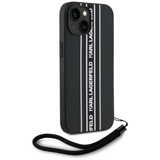 Etui na Apple iPhone 15, Karl Lagerfeld, Saffiano Athleisure Stripes with Strap, Różowy