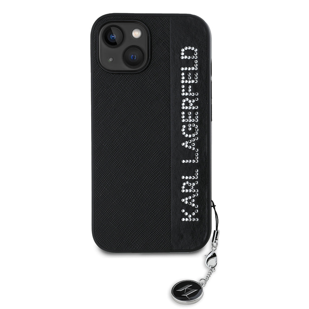 Etui na Apple iPhone 15, Karl Lagerfeld, Saffiano Rhinestones & Charm, Czarne