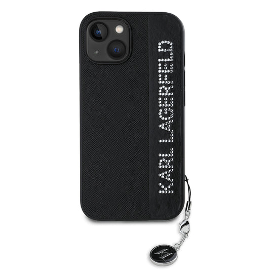 Etui na Apple iPhone 15, Karl Lagerfeld, Saffiano Rhinestones & Charm, Czarne