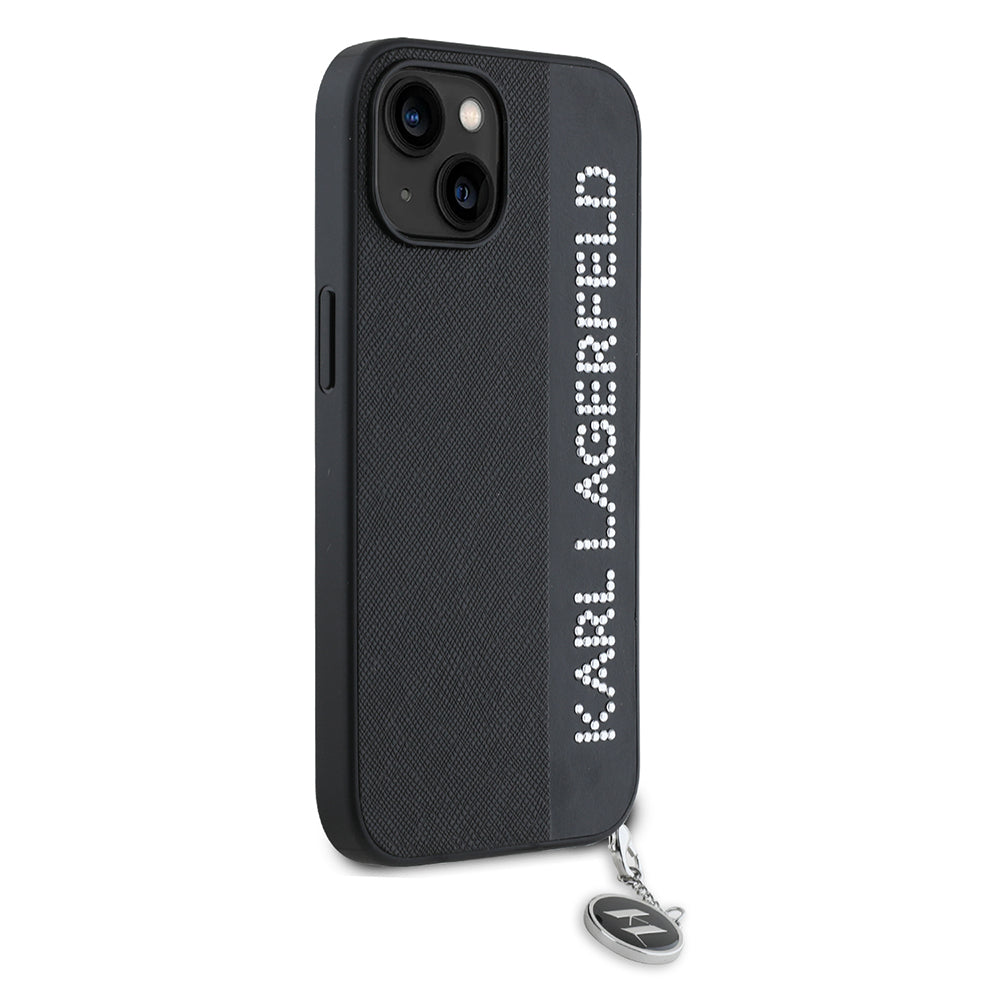 Etui na Apple iPhone 15, Karl Lagerfeld, Saffiano Rhinestones & Charm, Czarne