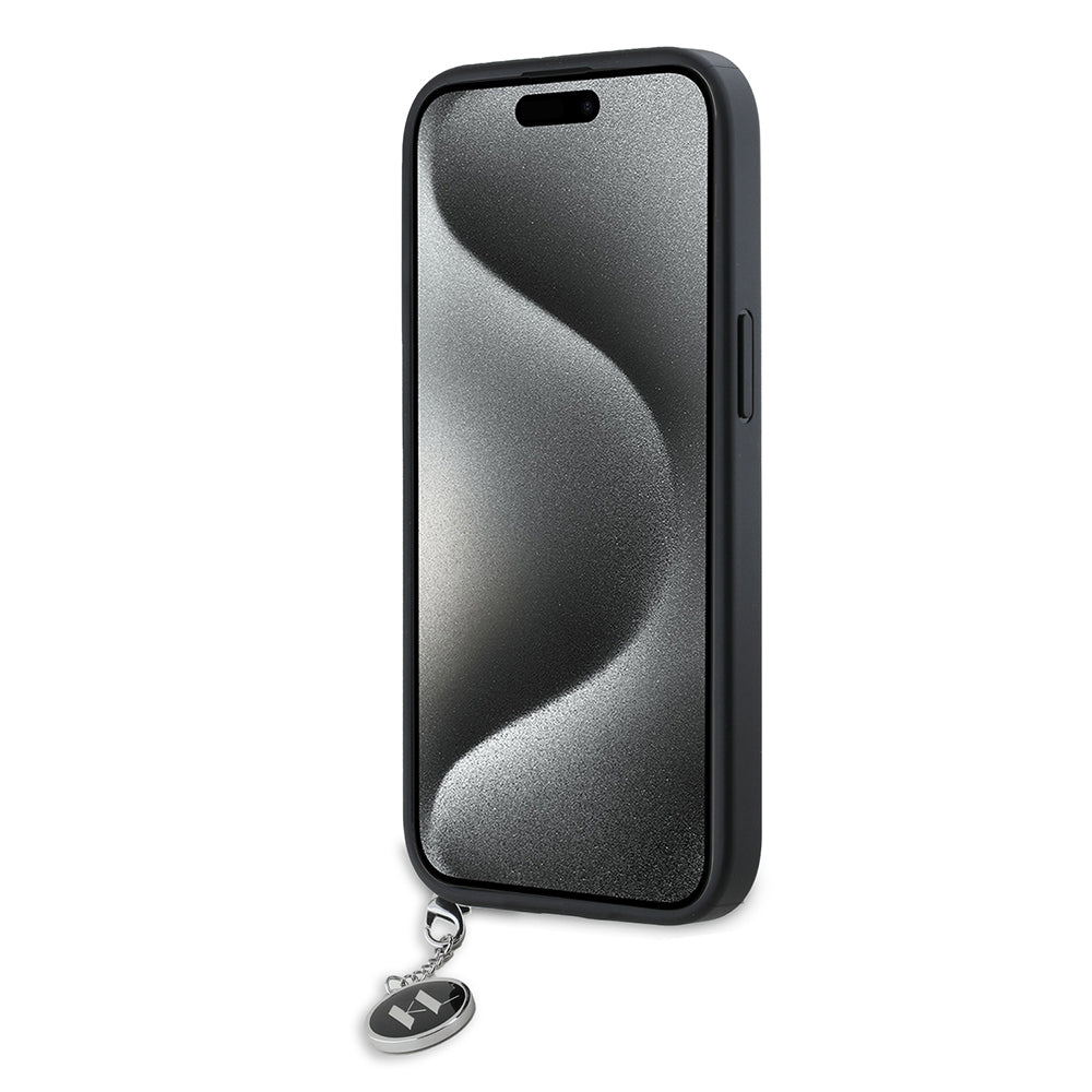 Etui na Apple iPhone 15, Karl Lagerfeld, Saffiano Rhinestones & Charm, Czarne