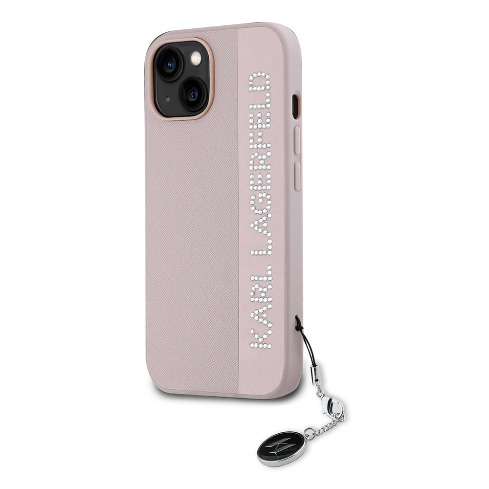 Case for Apple iPhone 15, Karl Lagerfeld, Saffiano Rhinestones & Charm, Pink