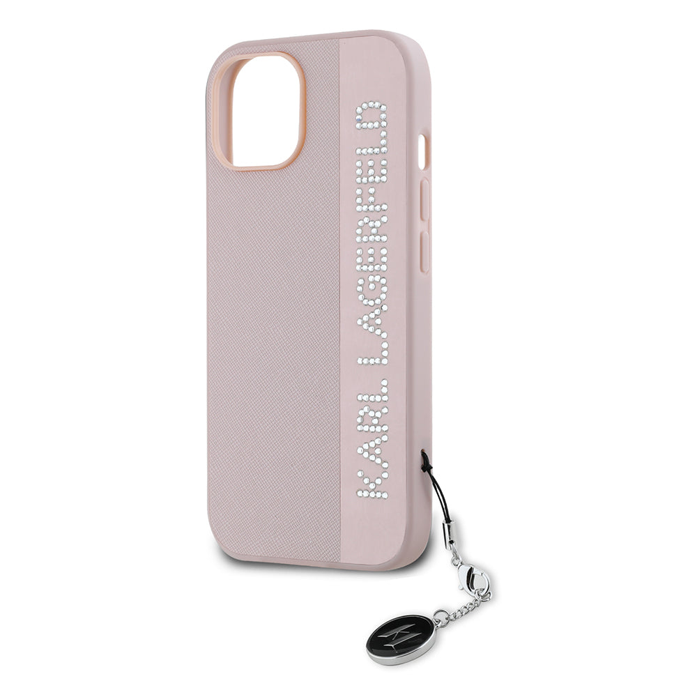 Case for Apple iPhone 15, Karl Lagerfeld, Saffiano Rhinestones & Charm, Pink