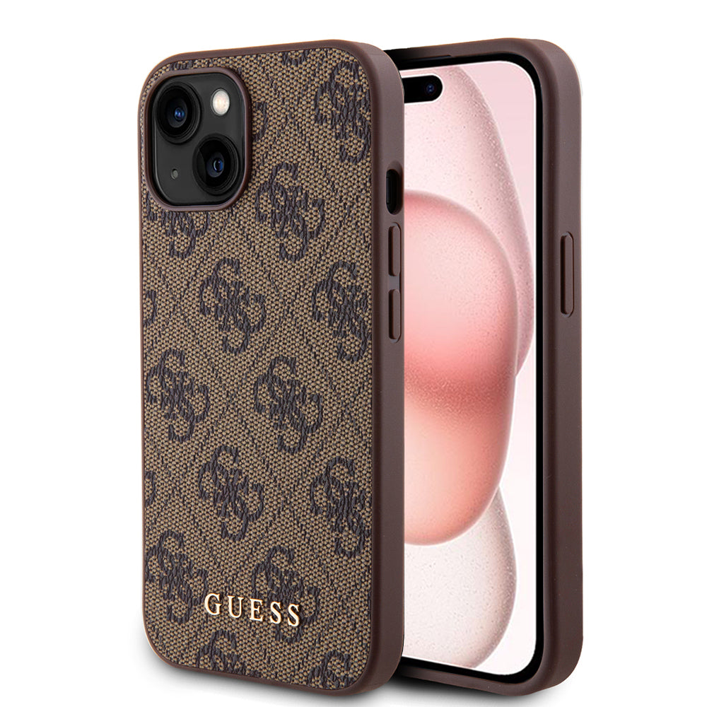 Etui na Apple iPhone 15 Plus, Guess, 4G Metal Gold Logo, Brązowy