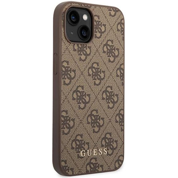 Etui na Apple iPhone 15 Plus, Guess, 4G Metal Gold Logo, Brązowy