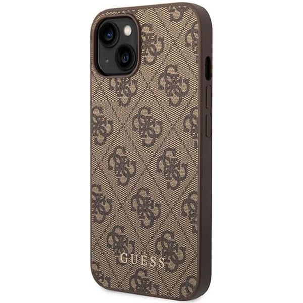 Etui na Apple iPhone 15 Plus, Guess, 4G Metal Gold Logo, Brązowy