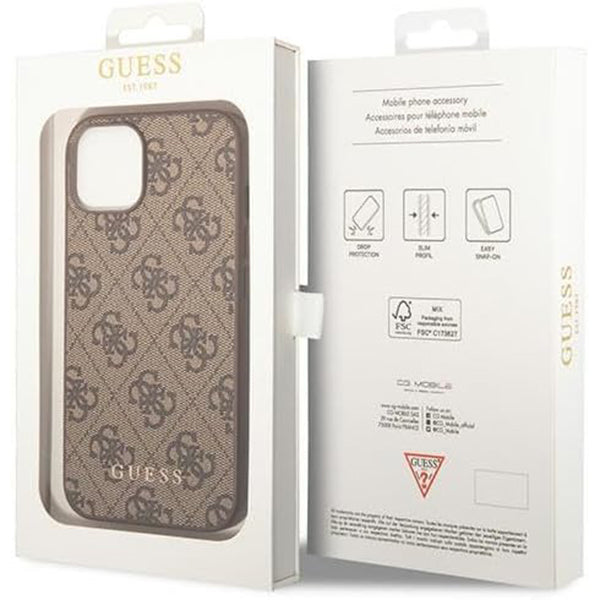 Etui na Apple iPhone 15 Plus, Guess, 4G Metal Gold Logo, Brązowy
