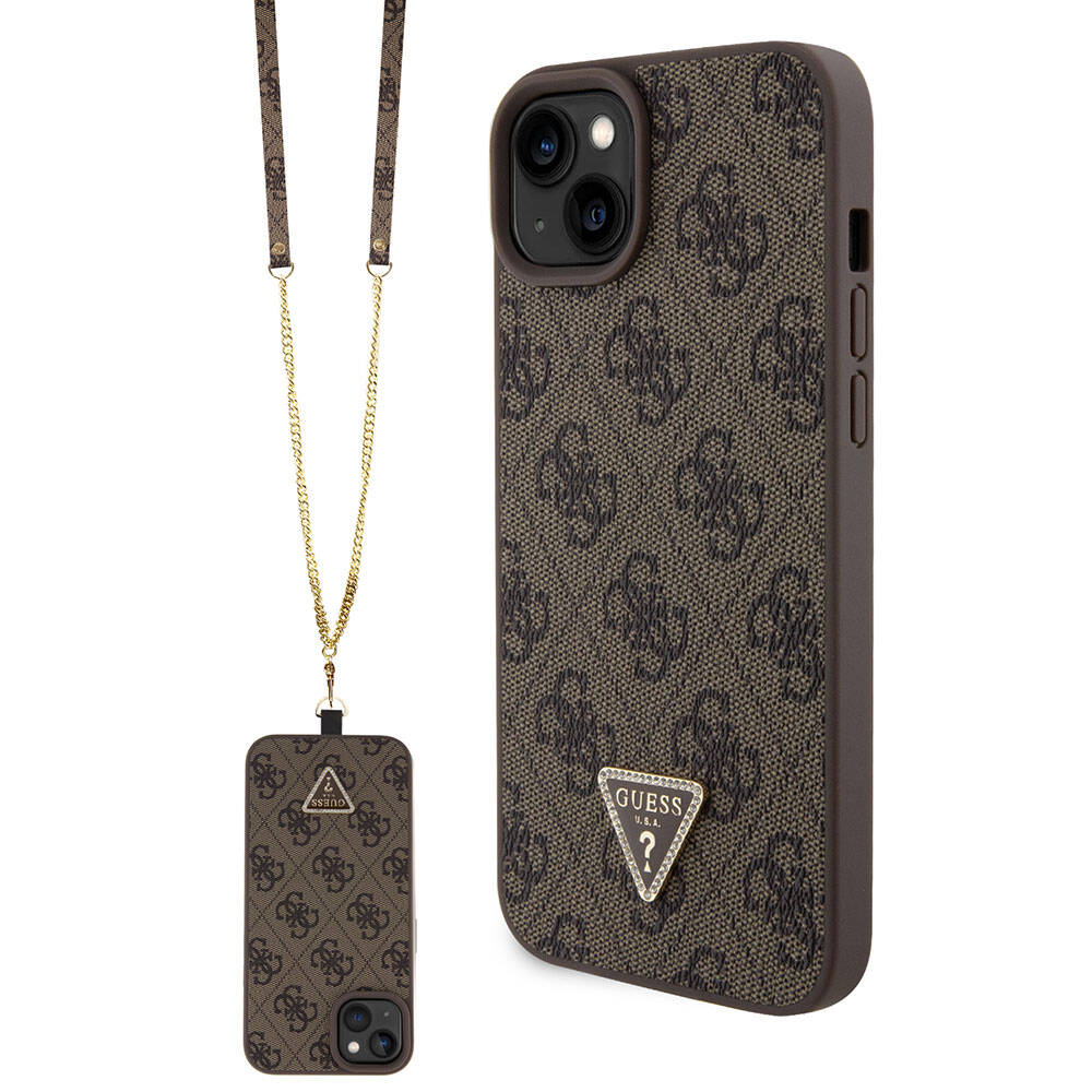Case for Apple iPhone 15 Plus, Guess, Crossbody 4G Metal Logo, Brown