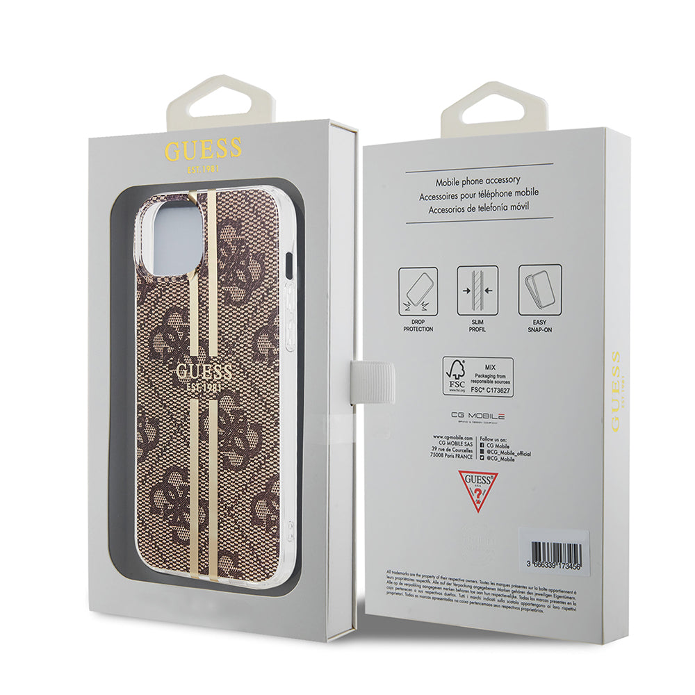 Etui na Apple iPhone 15 Plus, Guess, IML 4G Gold Stripe, Brązowy