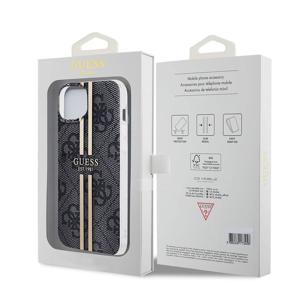 Etui na Apple iPhone 15 Plus, Guess, IML 4G Gold Stripe, Czarne