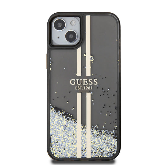 Etui na Apple iPhone 15 Plus, Guess, Liquid Glitter Gold Stripes, Czarne