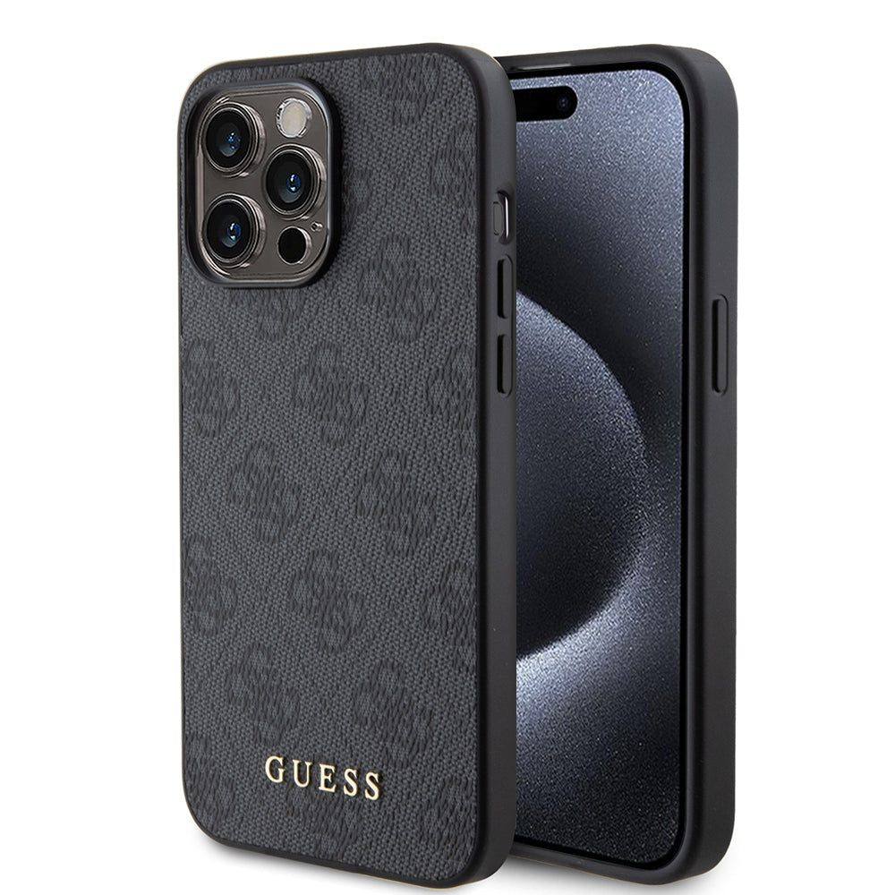 Etui na Apple iPhone 15 Pro, Guess, 4G Metal Gold Logo, Szare