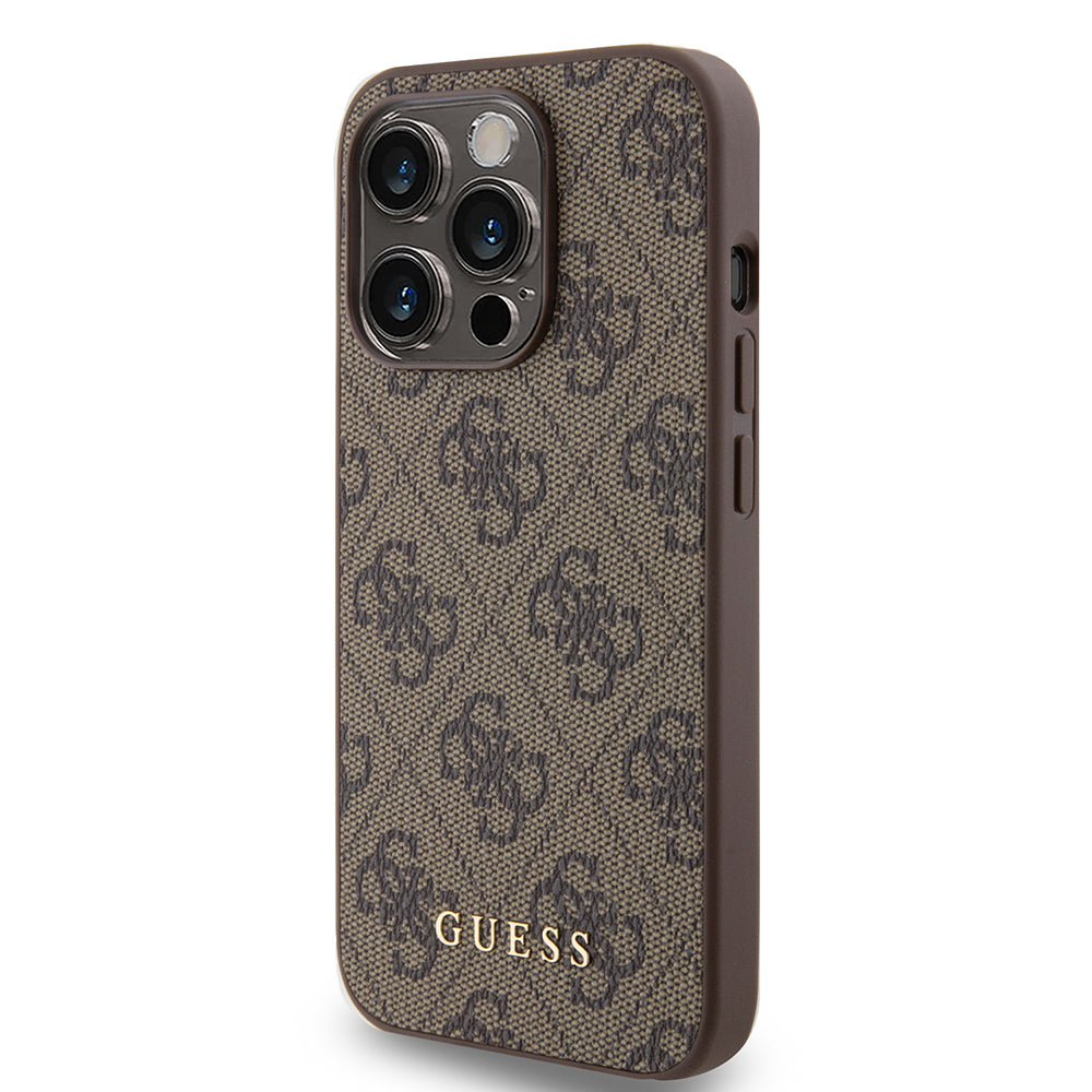 Case for Apple iPhone 15 Pro, Guess, 4G Metal Gold Logo, Brown