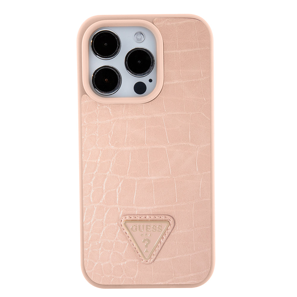 Etui na Apple iPhone 15 Pro, Guess, Croco Triangle Metal Logo, Różowy