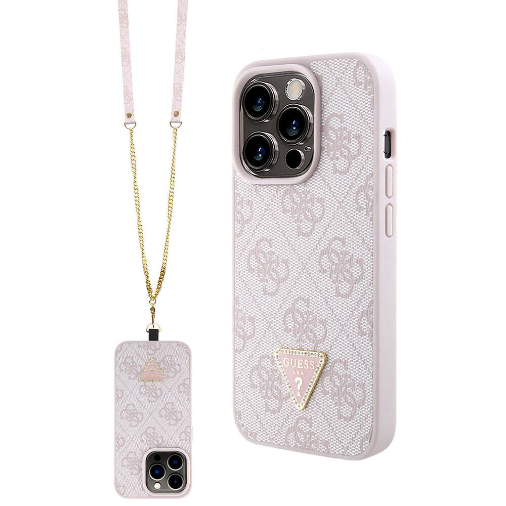 Etui dla Apple iPhone 15 Pro, Guess, Crossbody 4G Metal Logo, Różowy