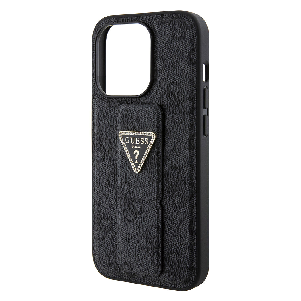 Etui na Apple iPhone 15 Pro, Guess, Grip Stand 4G Triangle Strass, Czarne