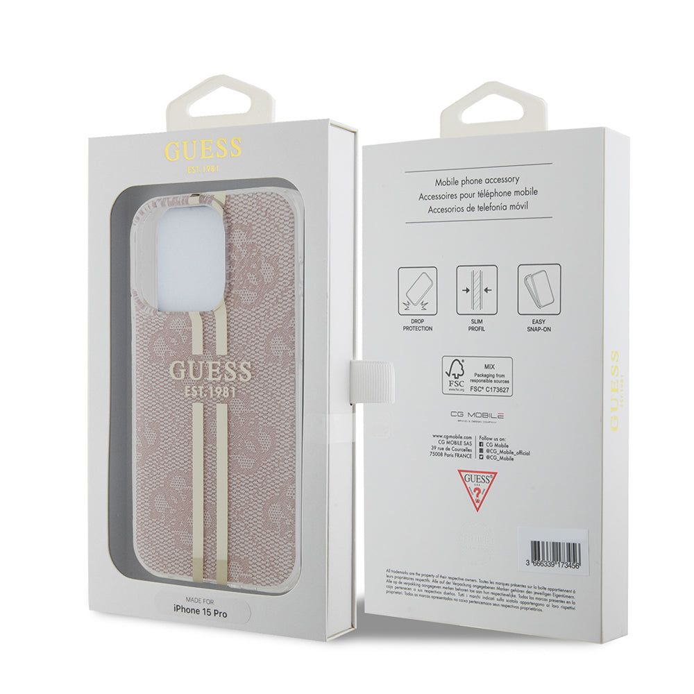 Etui na Apple iPhone 15 Pro, Guess, IML 4G Gold Stripe, Różowy