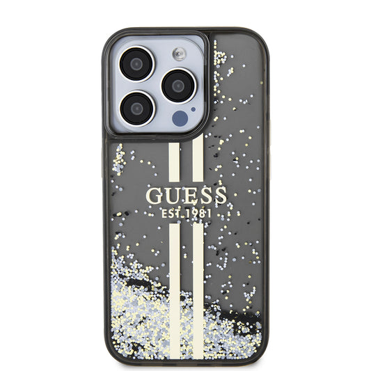 Etui na Apple iPhone 15 Pro, Guess, Liquid Glitter Gold Stripe, Czarne