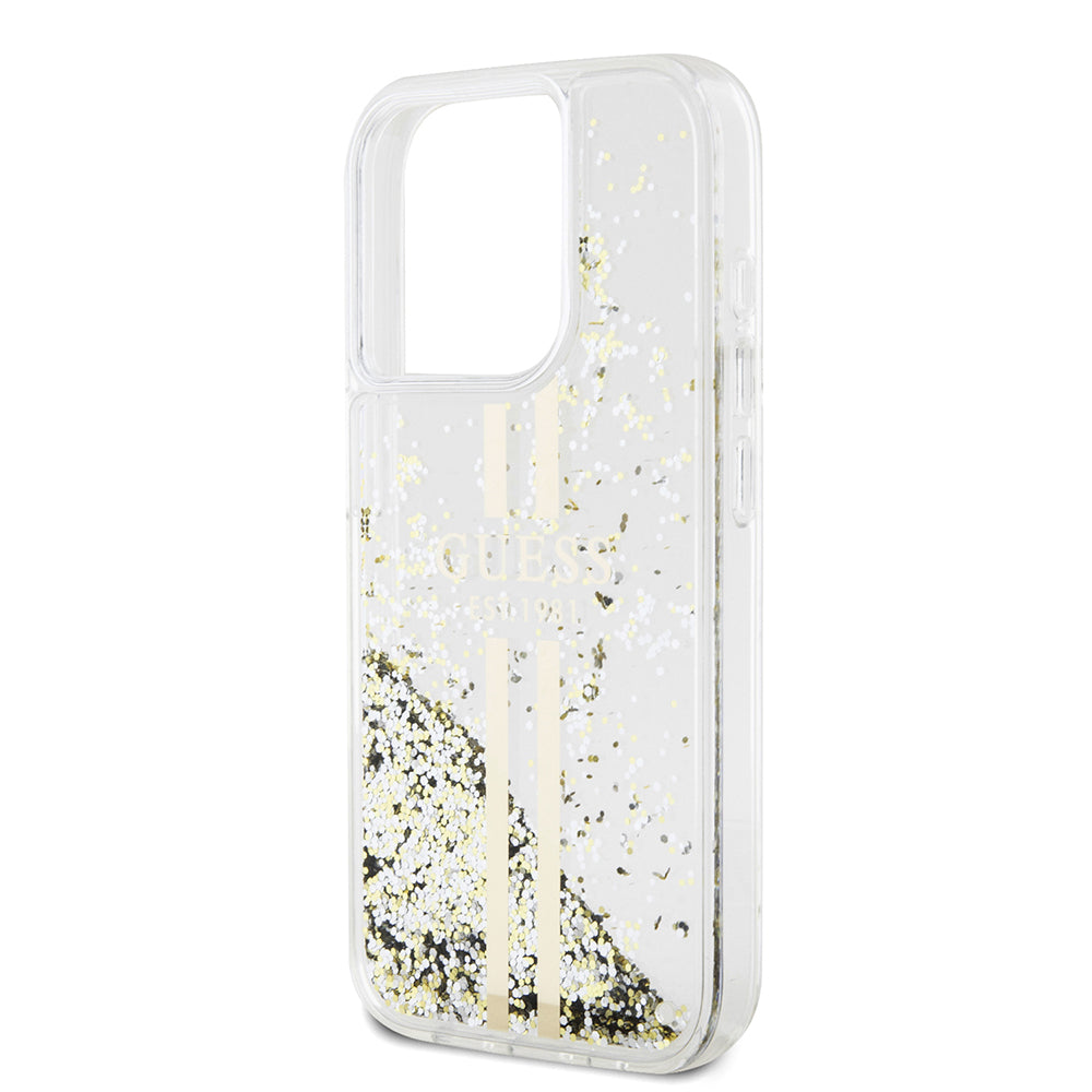 Etui na Apple iPhone 15 Pro, Guess, Liquid Glitter Gold Stripes, Przezroczyste