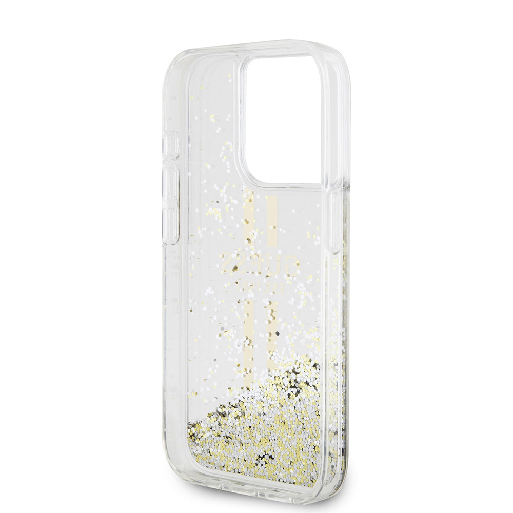 Etui na Apple iPhone 15 Pro, Guess, Liquid Glitter Gold Stripes, Przezroczyste