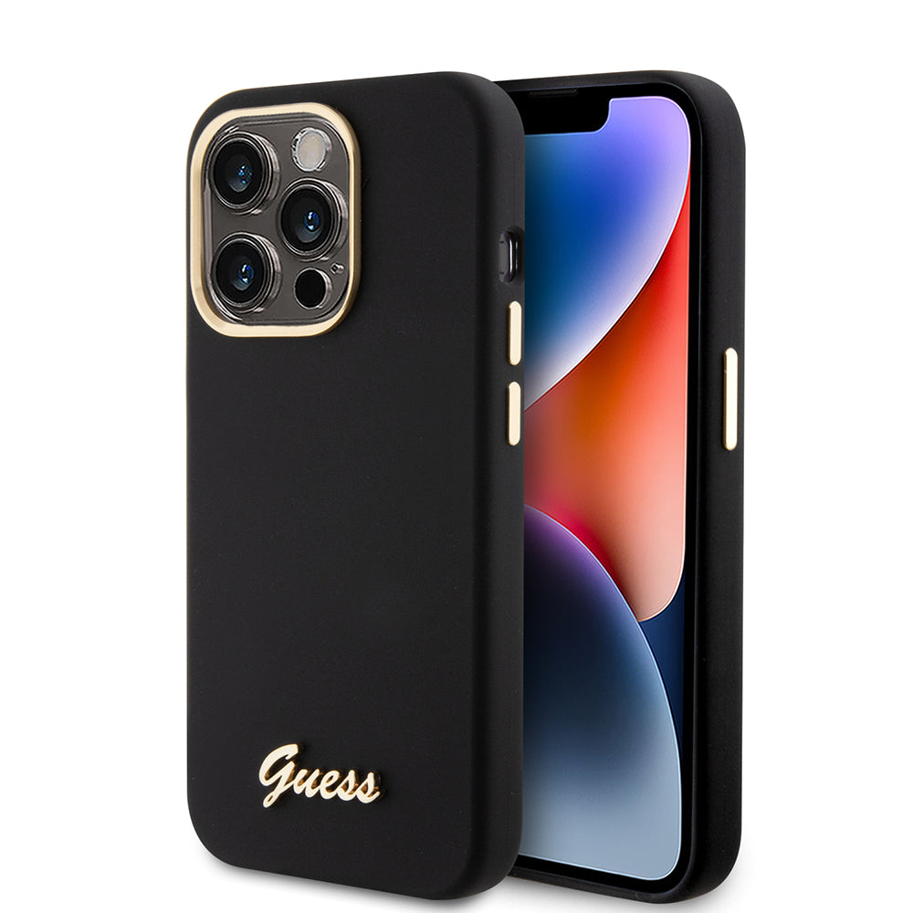 Etui na Apple iPhone 15 Pro, Guess, Script Metal Logo & Frame, Czarne