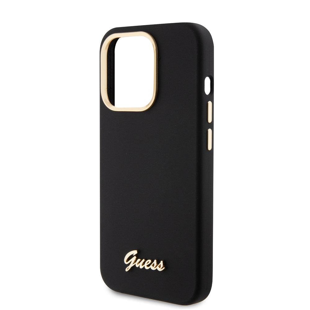 Etui na Apple iPhone 15 Pro, Guess, Script Metal Logo & Frame, Czarne