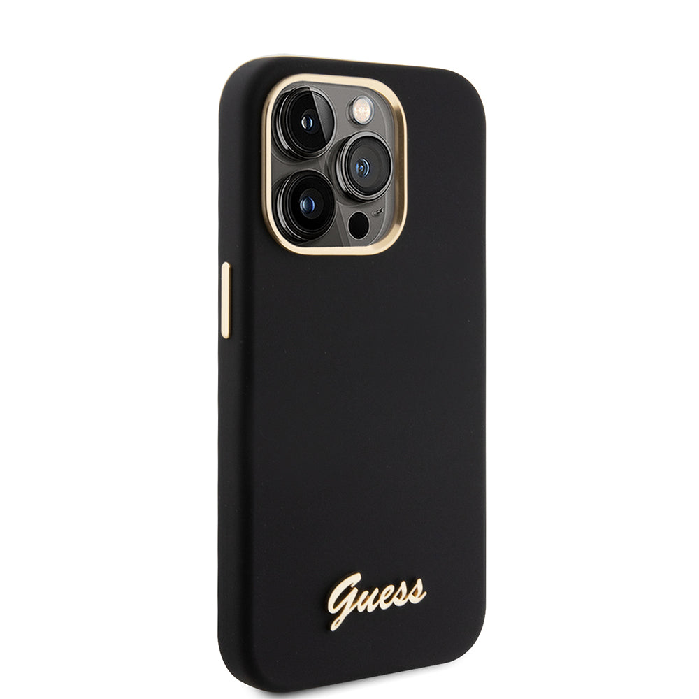 Etui na Apple iPhone 15 Pro, Guess, Script Metal Logo & Frame, Czarne