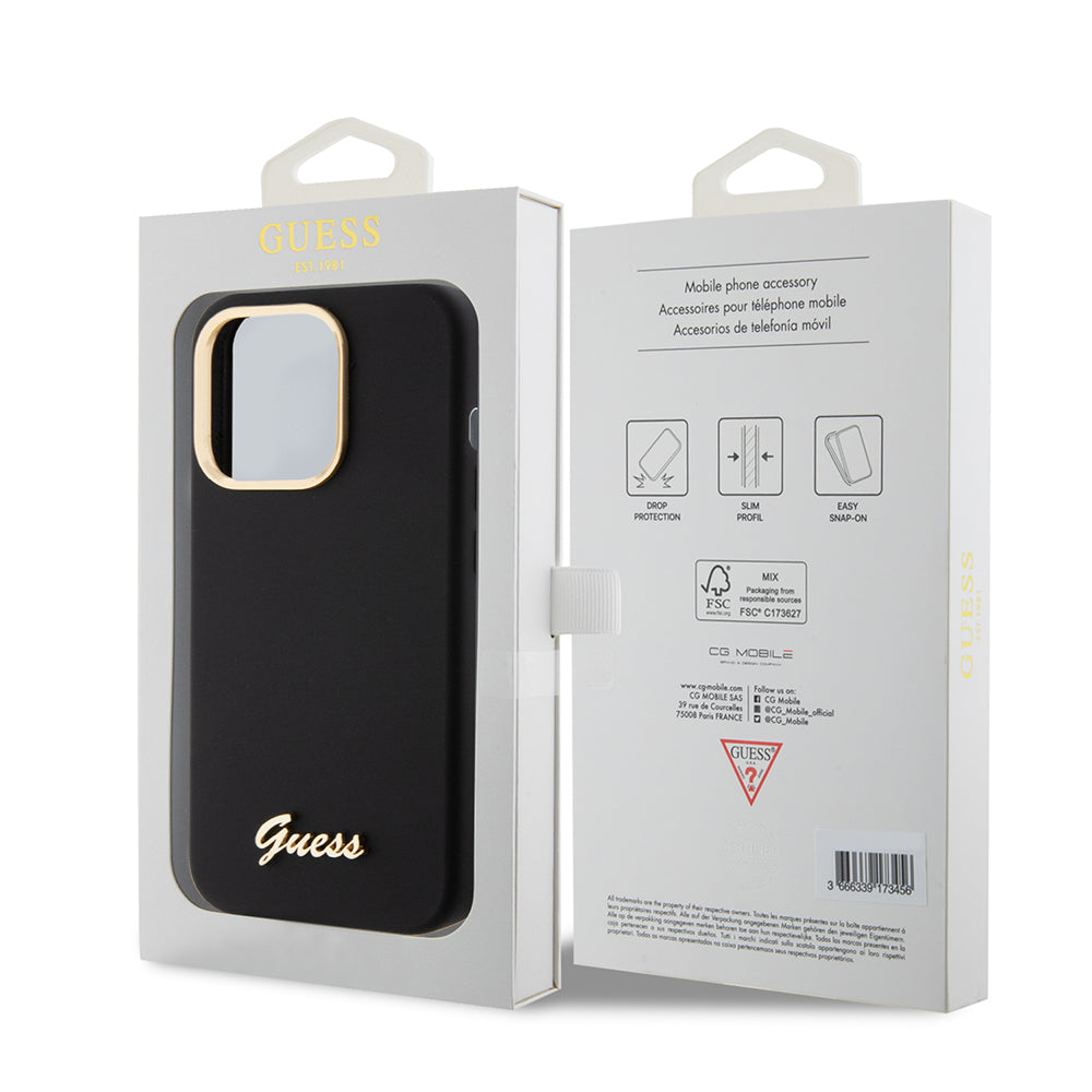 Etui na Apple iPhone 15 Pro, Guess, Script Metal Logo & Frame, Czarne