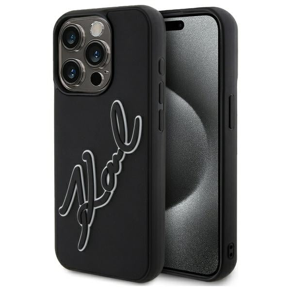 Etui na Apple iPhone 15 Pro, Karl Lagerfeld, 3D Rubber Signature, Czarne